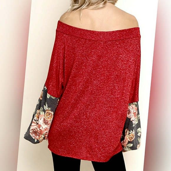 Floral Sleeve Off Shoulder Long Sleeve Top - Picture 3 of 7